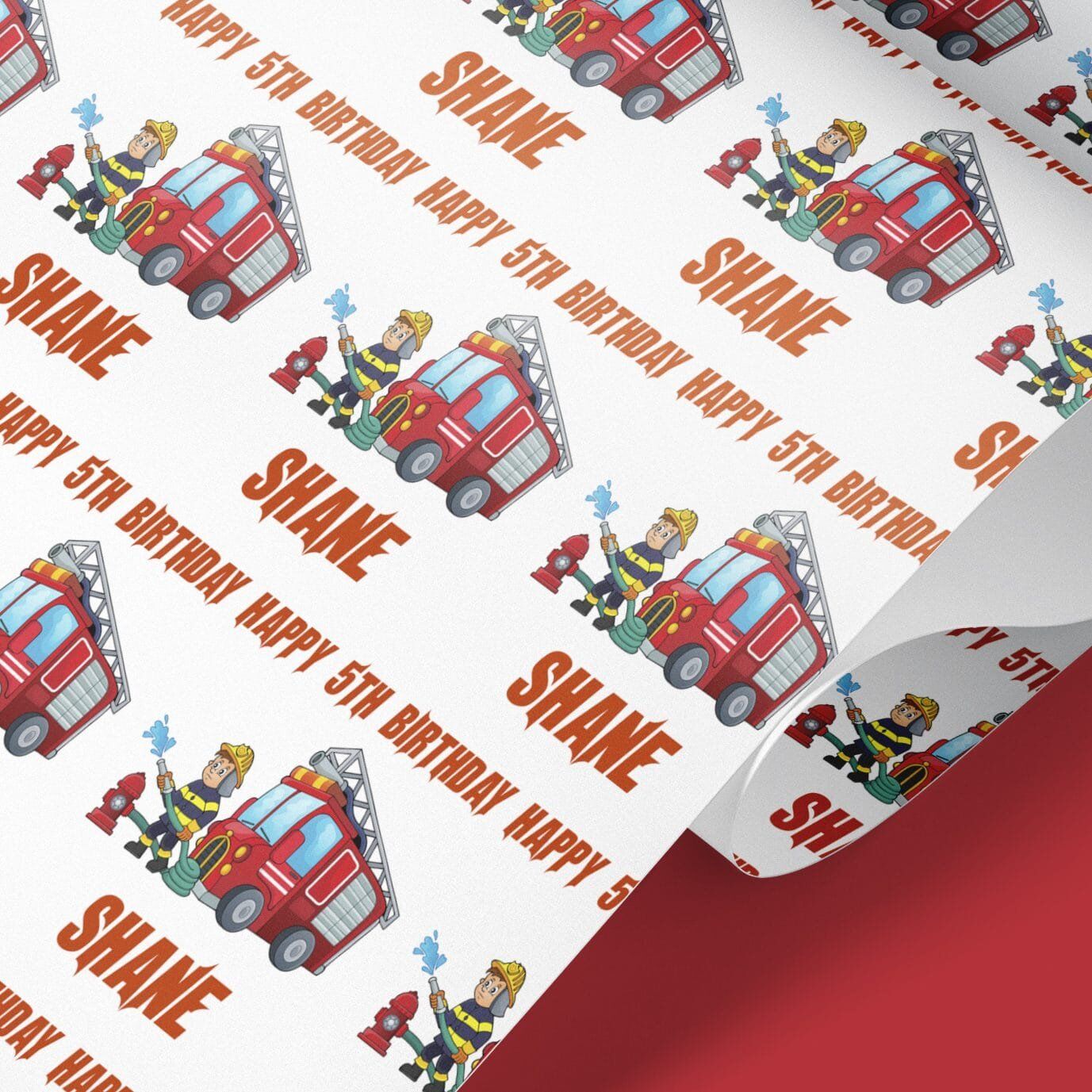 fire engine personalised giftwrap