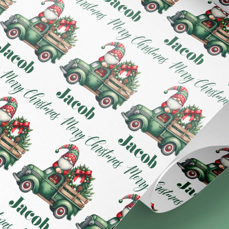 green gnome wrapping paper