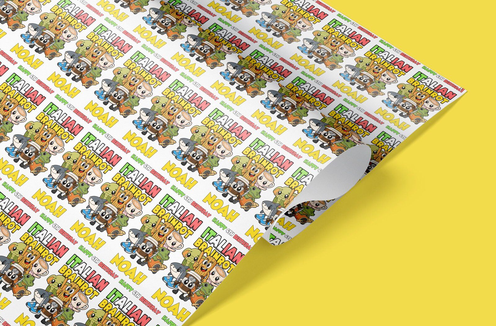 Premium meme gift wrap for birthdays and celebrations – personalised Italian Brainrot print