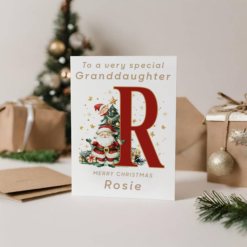 Custom Letter Christmas Card with Santa and Tree