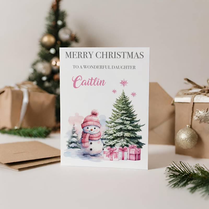 Custom Name Snowman Christmas Card for Granddaughter