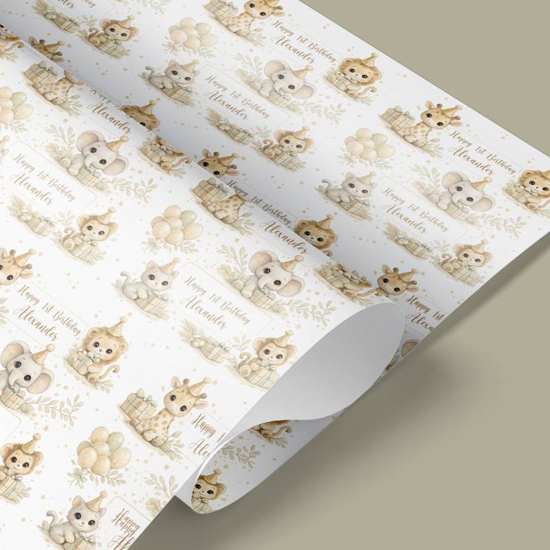 Neutral safari birthday gift wrap
