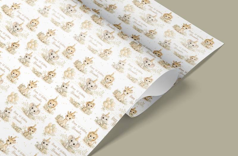 Personalised animal wrapping paper close up