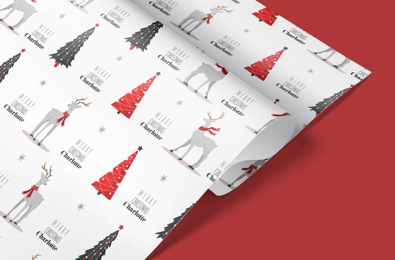 reindeer and christmas tree wrapping paper