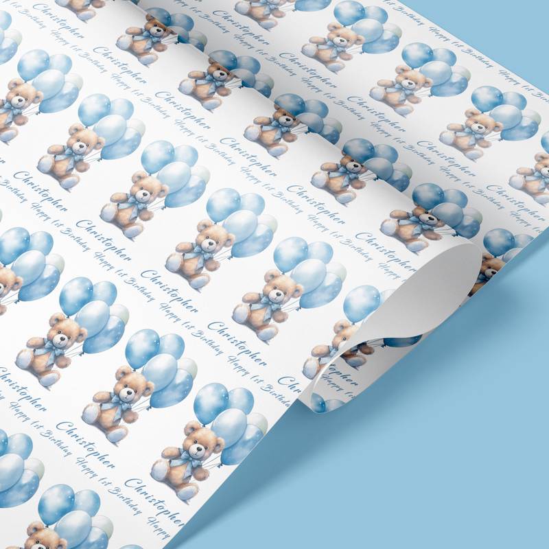 blue balloons wrapping paper