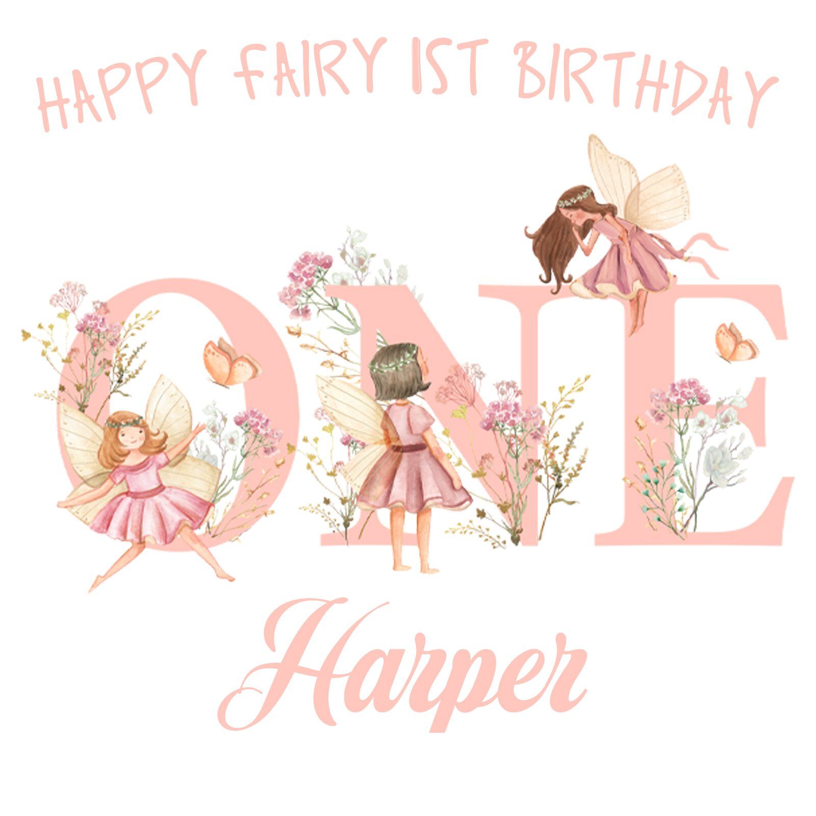 Premium pink fairy wrapping paper for baby girl birthday presents – personalised