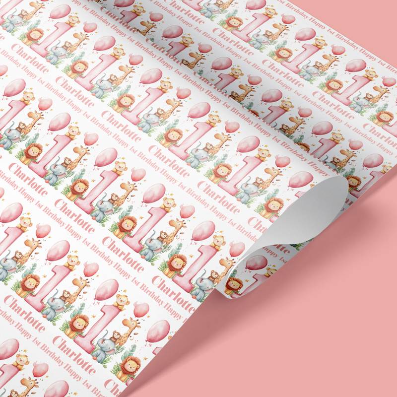 safari animal 1st birthdayay wrapping paper