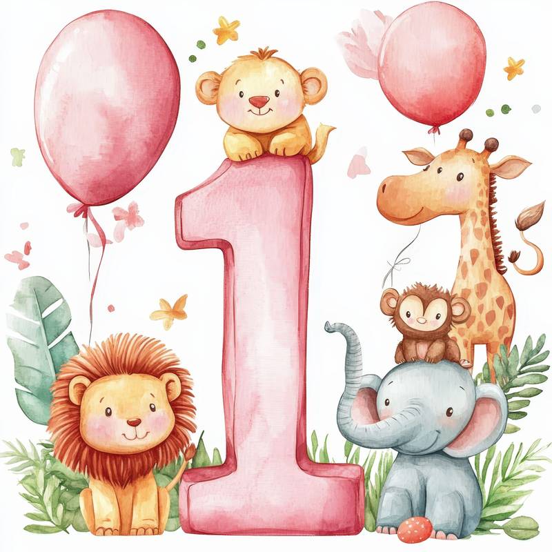 1st Birthday Pink themed Safari Animals Wrapping Paper