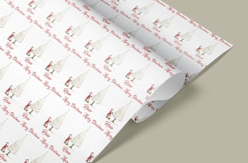 Personalised Santa Christmas Wrapping Paper – Custom Name Festive Gift Wrap with Elegant Winter Design